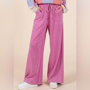 NWT Mittoshop French Terry Mineral Washed Pants Wide Leg Carnation Size Medium